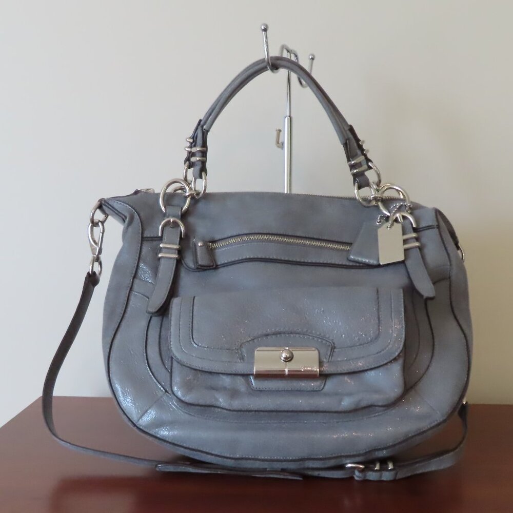 COACH Kristin Laila Pinnacle Round Satchel Shimmer Slate gray leather EUC 19343